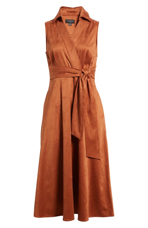 Tahari Asl Tie Belt Faux Wrap Dress In Walnut