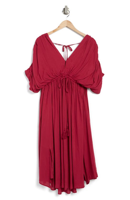 Wishlist Dolman Sleeve Tie Waist Midi Dress In Burg