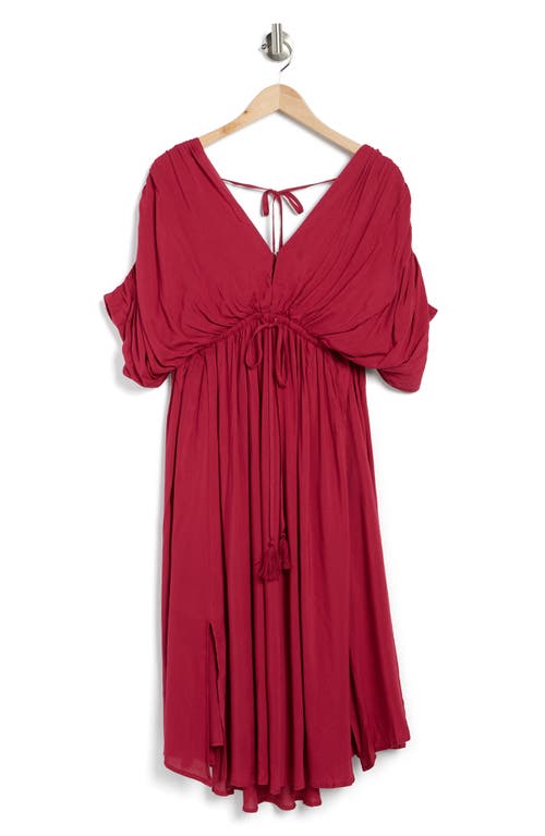 Wishlist Dolman Sleeve Tie Waist Midi Dress In Burgundy
