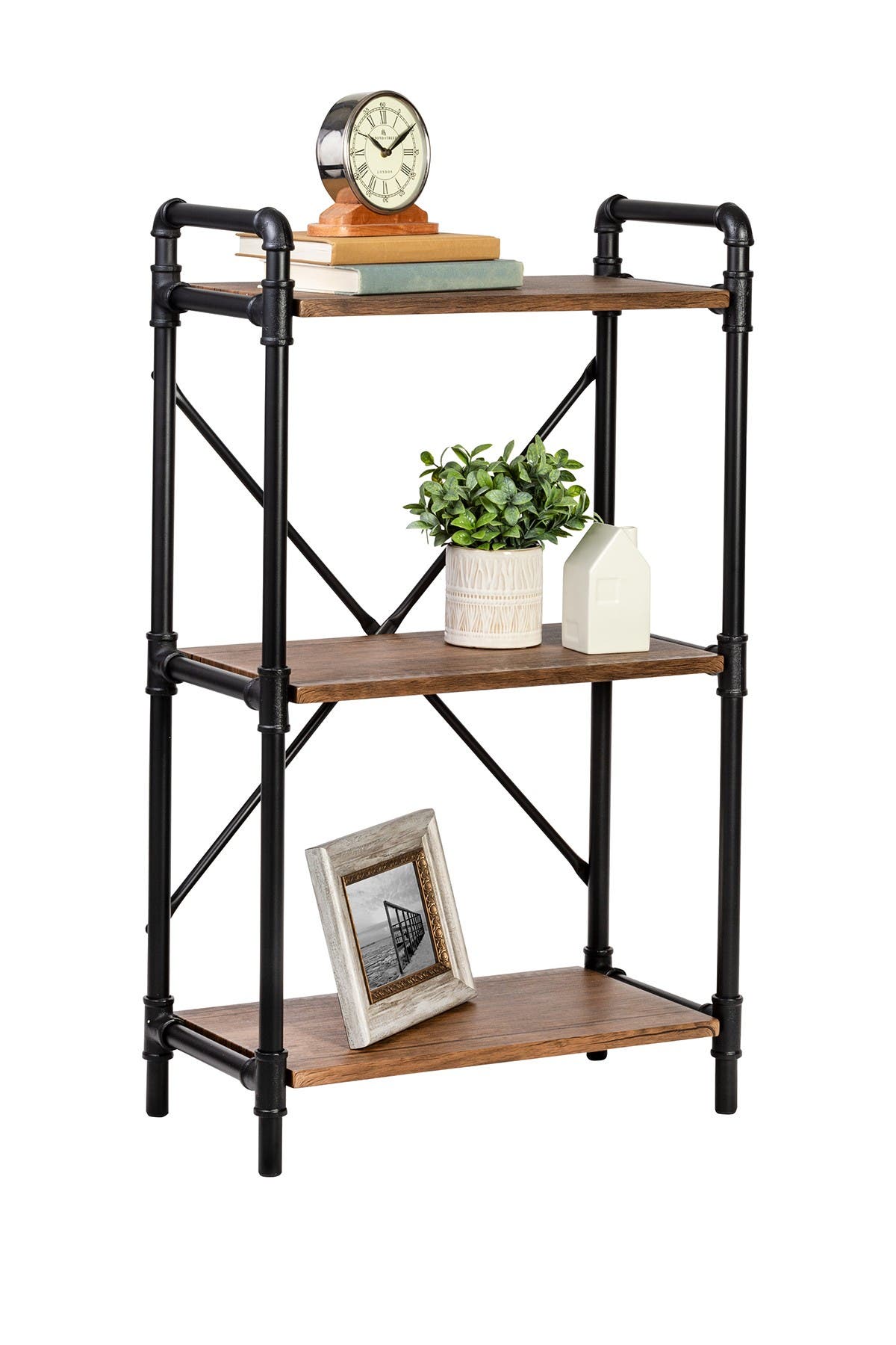 Honey-can-do 3-tier Industrial Black Bookshelf In Open Brown