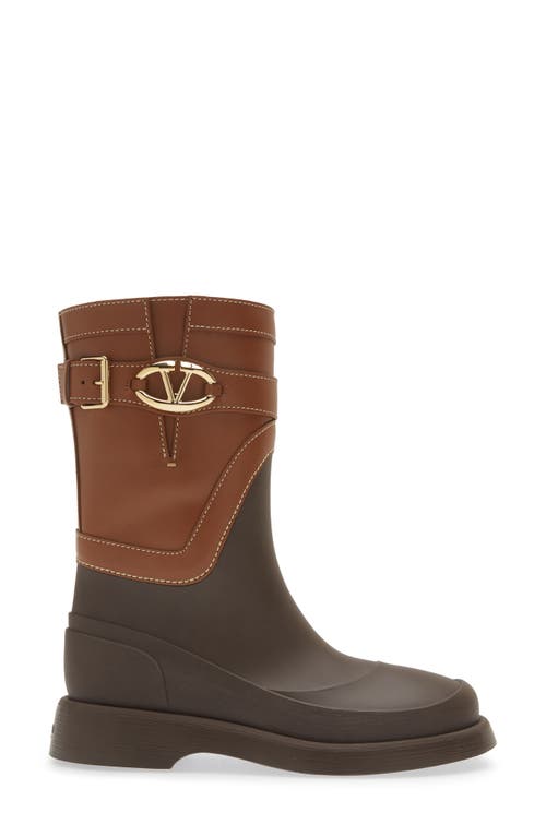 Shop Valentino Garavani Vlogo Bold Short Rain Boot In Tobacco/fondant