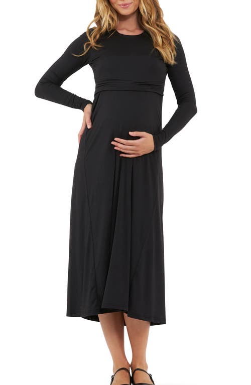 Shop Ripe Maternity Long Sleeve Midi Maternity/nursing Dress In Black