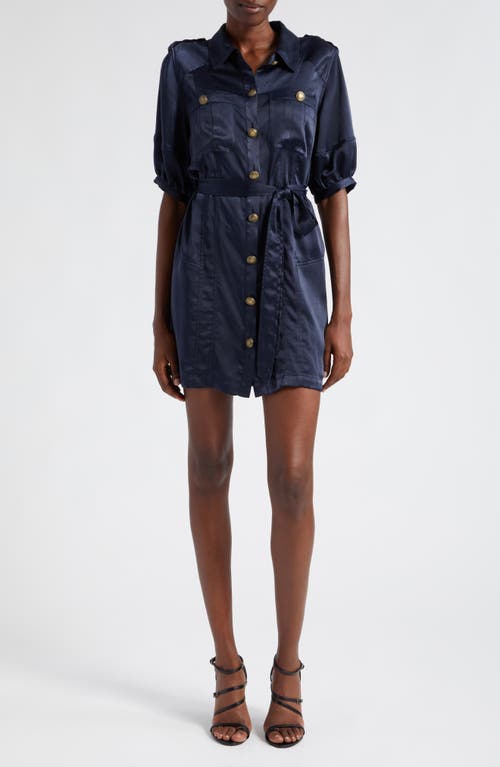 Ramy Brook Murphy Satin Mini Shirtdress Navy at Nordstrom,