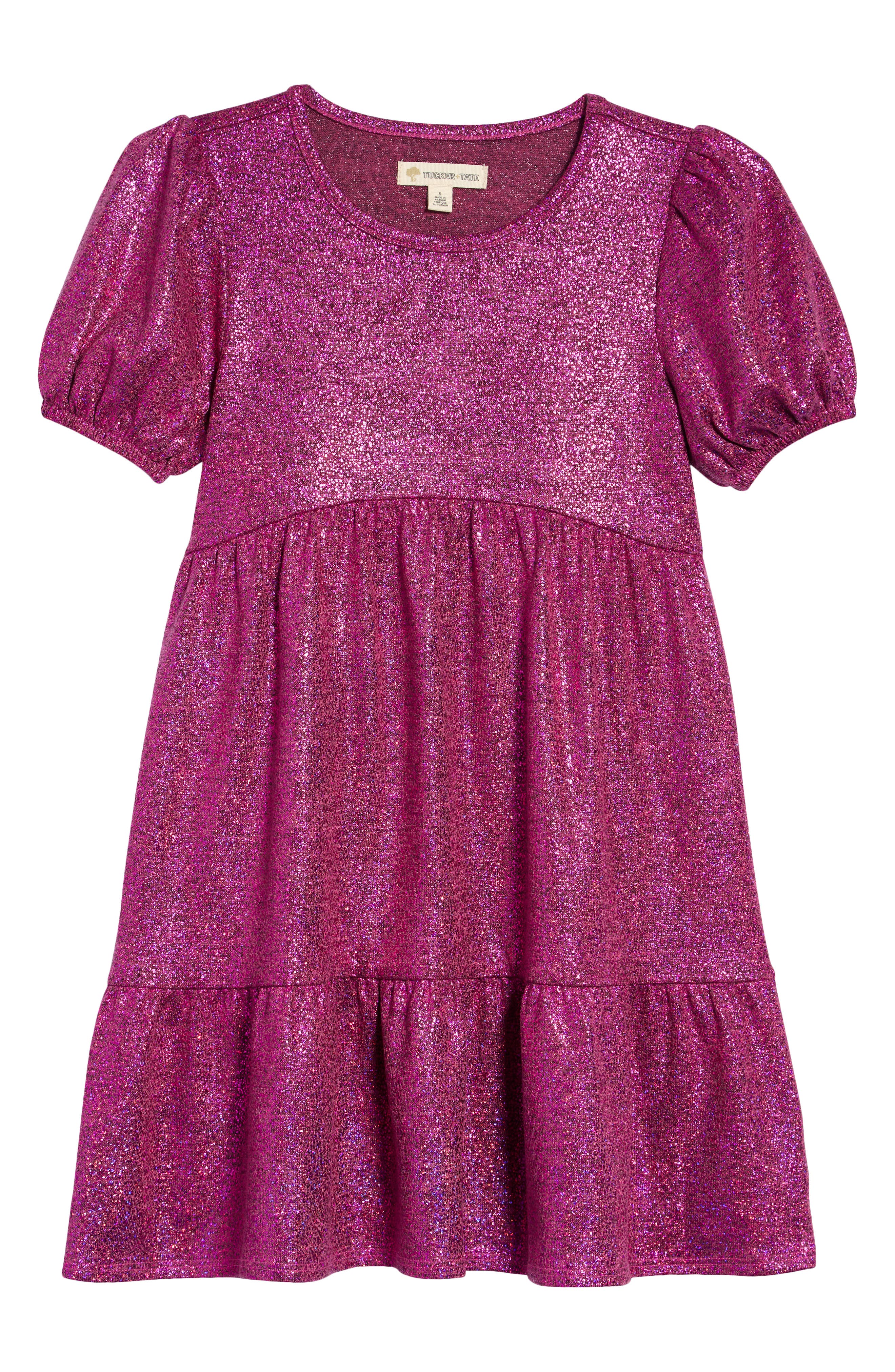 Nordstrom Clothing Dresses Puff Sleeve Dress Kids Stripe Puff Sleeve Dress in Dark Pink at Nordstrom 