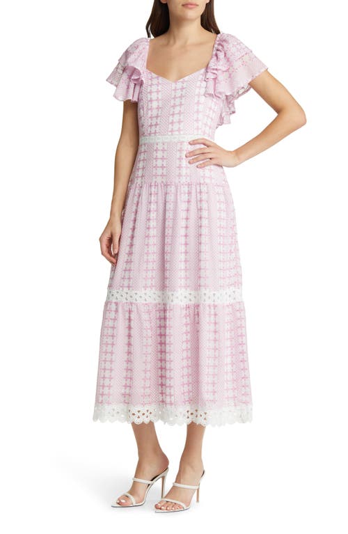 Adelyn Rae Naomi Embroidered Ruffle Dress in Fondant Pink