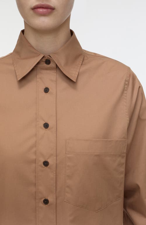 Shop Closed Cotton Crop Button-up Shirt In Biscotti Brown