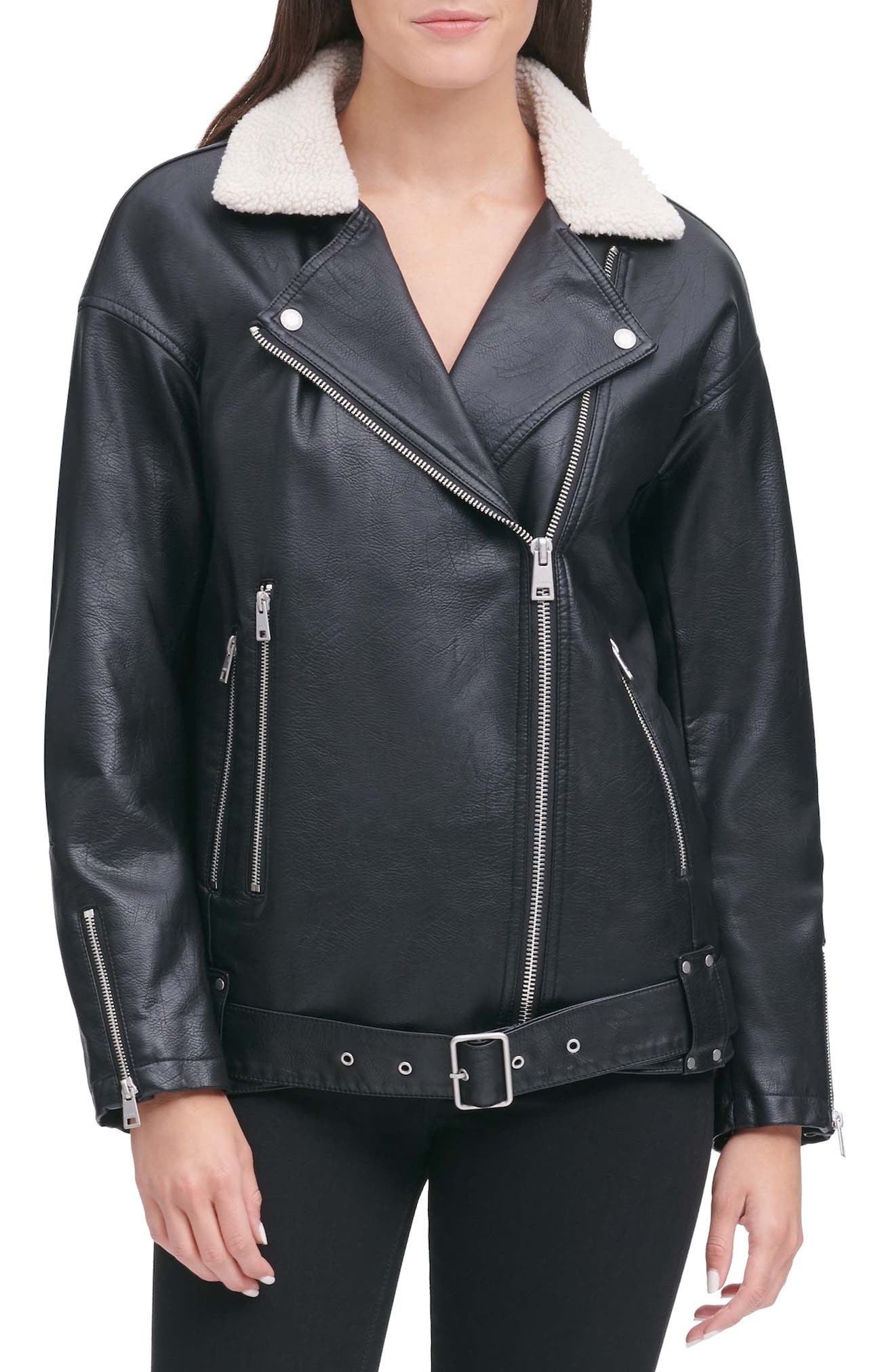 shearling leather moto jacket