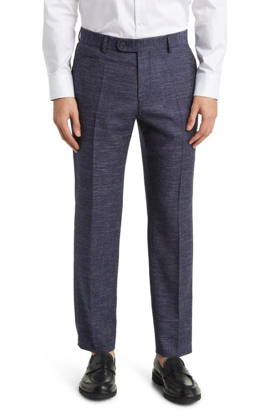 Shop Hugo Boss Boss Genius Virgin Wool Blend Flat Front Dress Pants In Dark Blue