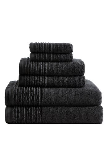 Vera Wang Sculpted Pleat 6-piece Bath Towel, Hand Towel & Washcloth Set In Black