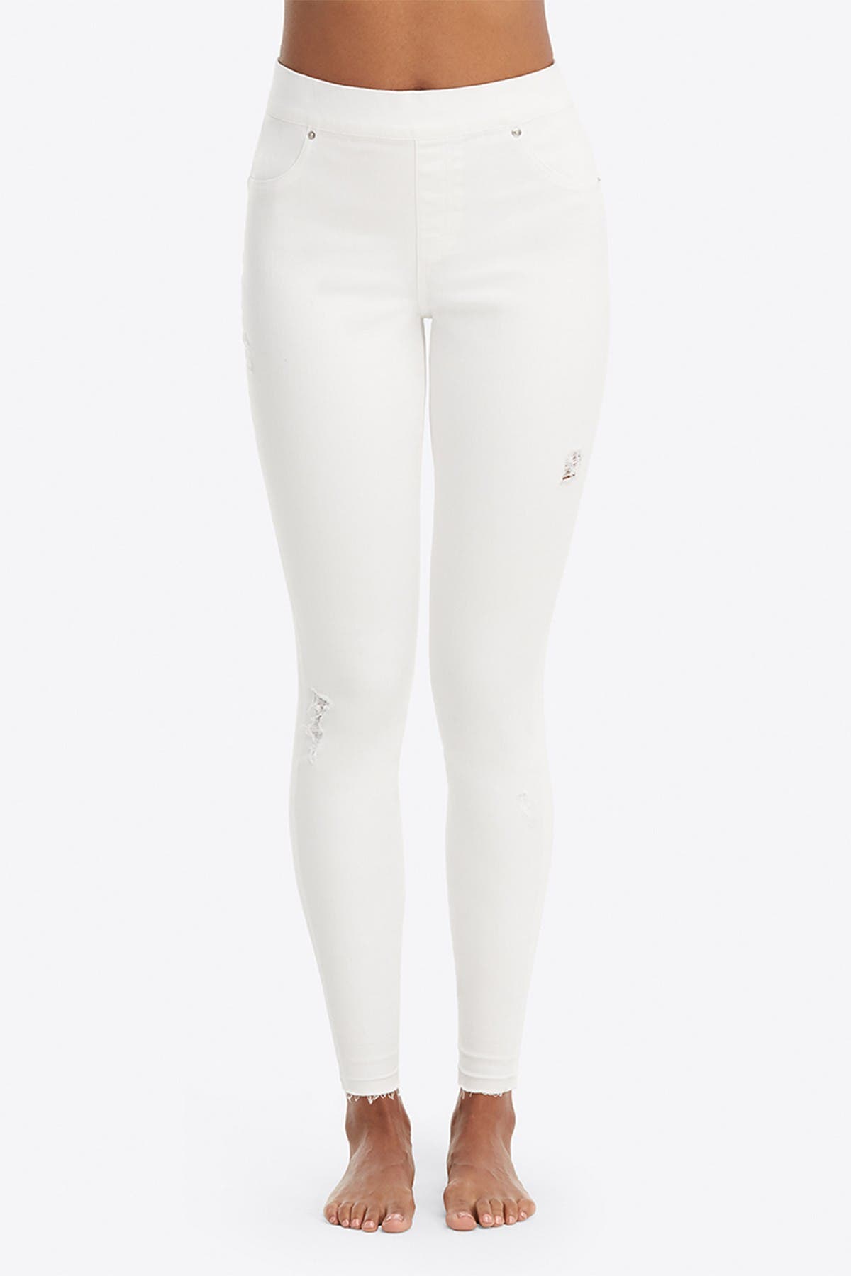 white distressed skinny jeans spanx