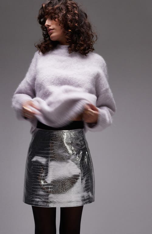 Shop Topshop Pelmet Metallic Embossed Faux Leather Miniskirt In Silver