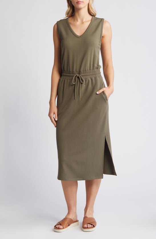 Shop Caslon V-neck Knit Midi Dress In Olive Burnt