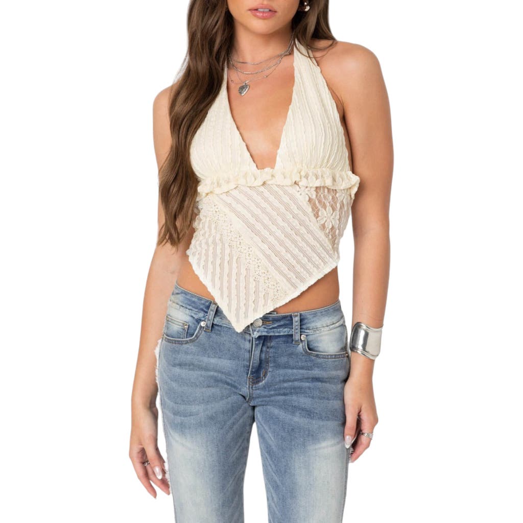EDIKTED EDIKTED QUINTA LACY TRIANGLE HEM HALTER TOP