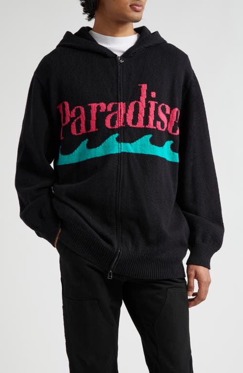 Shop The Elder Statesman Paradise Full Zip Hooded Sweater In Black/flamingo/miami Blue