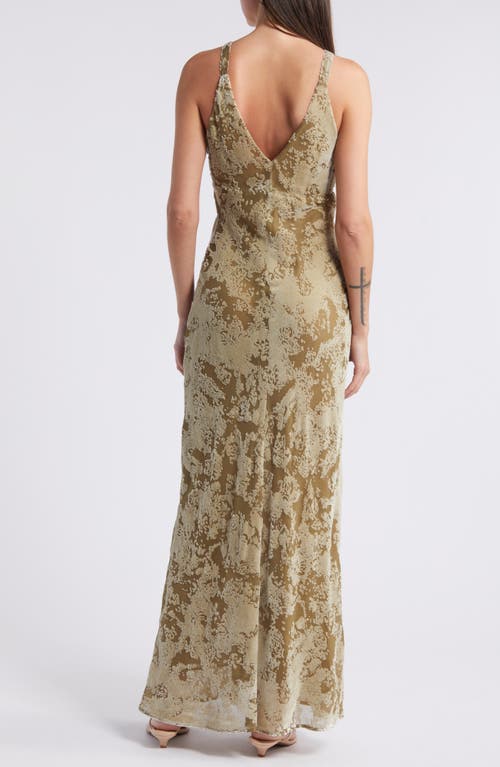 Shop Mango Javier Burnout Velvet Maxi Dress In Olive Green