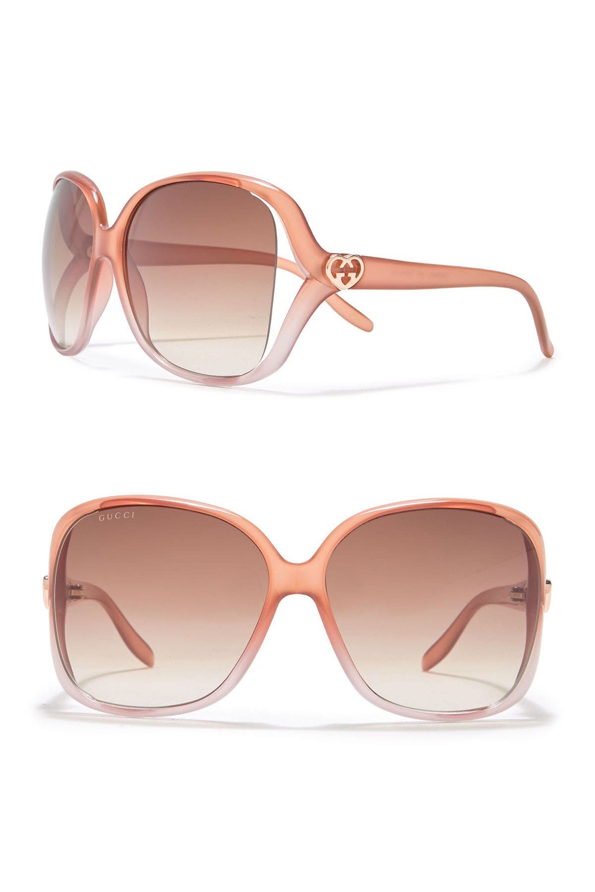 Gucci 60mm Oversized Square Sunglasses In Pesca Rosa Brown