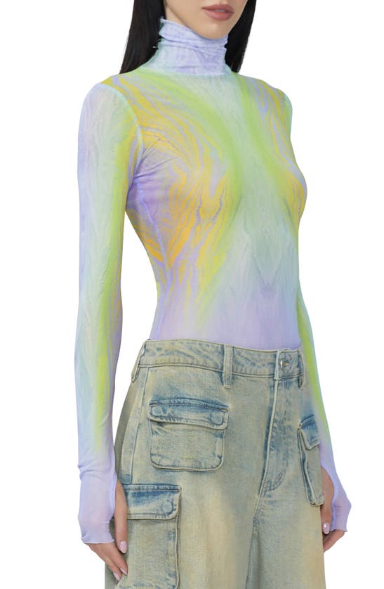 Afrm Zadie Print Turtleneck Mesh Top In Placed Citrus Swirl