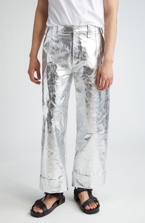 Simone Rocha Workwear Chaps Metallic Lambskin Leather Trousers in Silver 