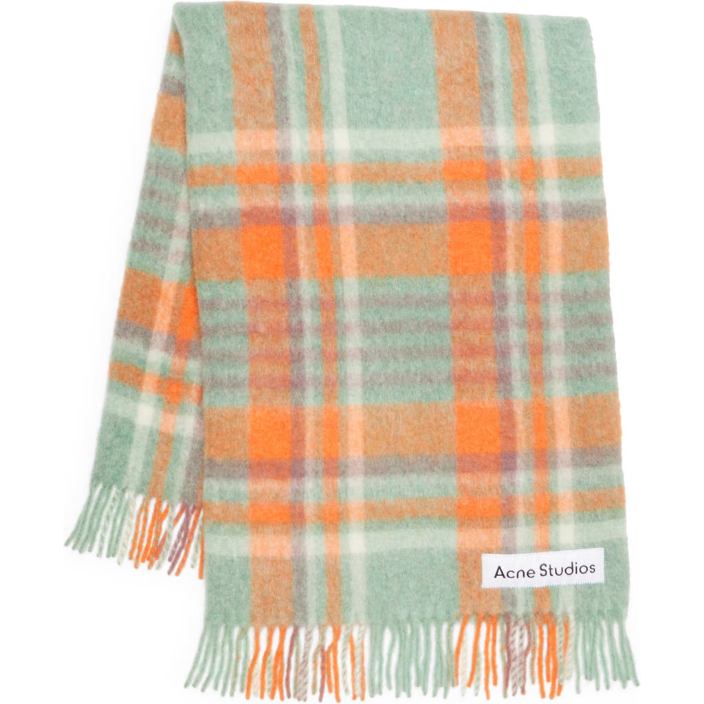 Acne Studios Vana Plaid Wool Scarf In Orange/lilac/aqua Blue