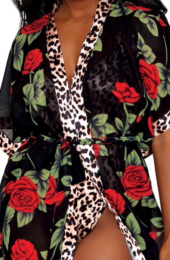Dreamgirl Leopard Print Teddy & Robe Set In Leopard/ Rose