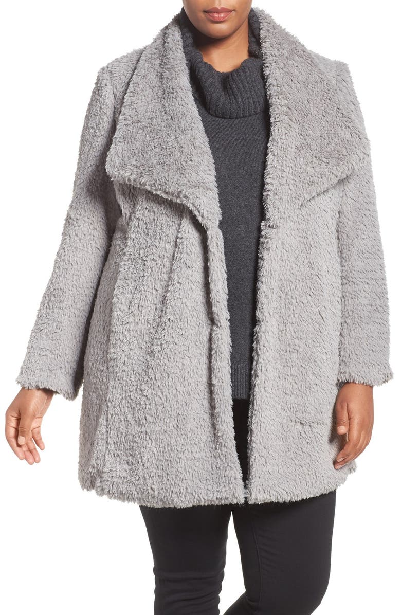 Kenneth Cole New York Faux Fur Drape Collar Coat (Plus Size) | Nordstrom