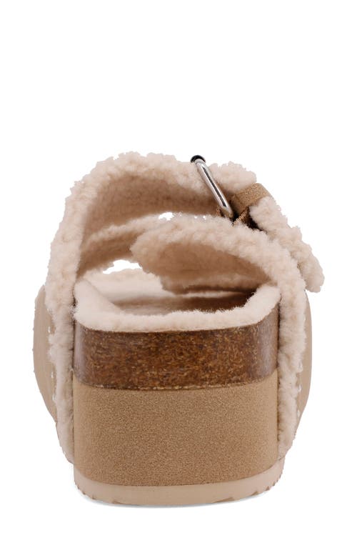 Mia Brookie Faux Shearling Platform Slide Sandal In Sand