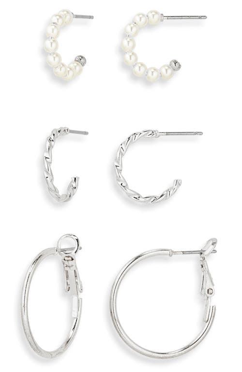 Shop Bp. Assorted 3-pack Imitation Pearl & Hoop Earrings In White- Rhodium