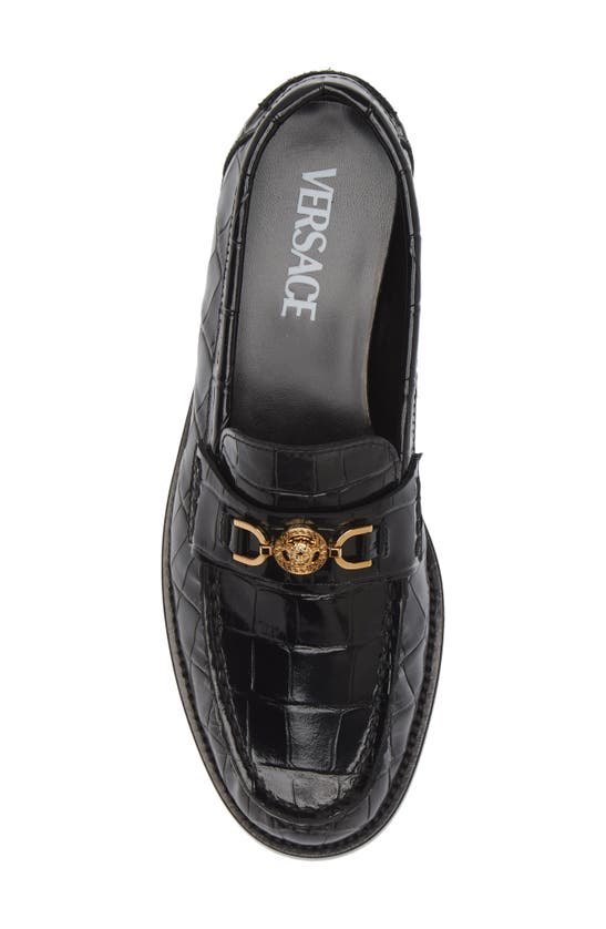 Shop Versace Medusa '95 Croc Embossed Leather Loafer In Black