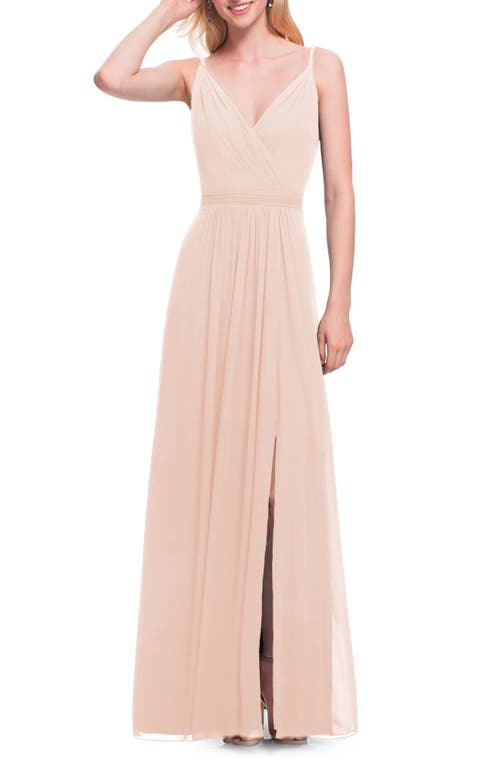 #Levkoff Surplice Neck Chiffon A-Line Gown in Petal Pink