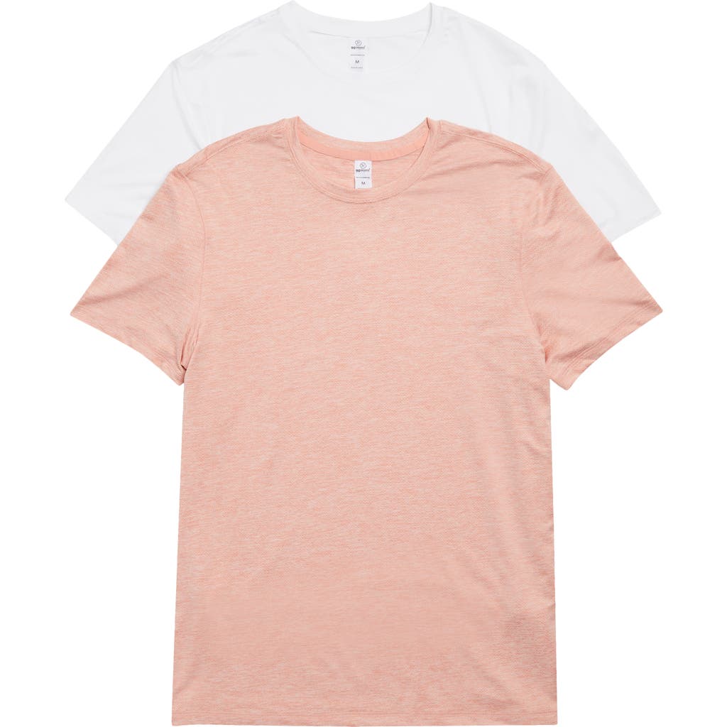 Shop 90 Degree By Reflex 2-pack Stretch Recycled Polyester Crewneck T-shirt In Heather Canyon Clay/white