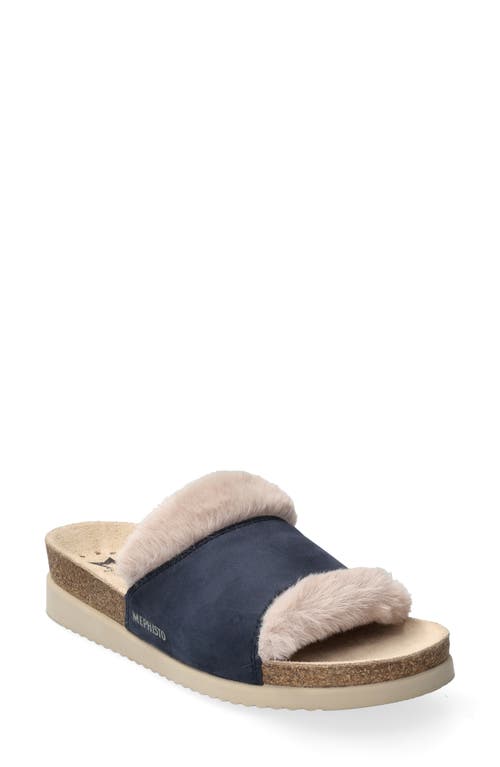 Mephisto Hemeline Faux Fur Slide Sandal In Jeans Blue