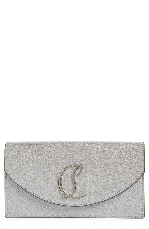 Christian Louboutin Loubi54 Glitter Leather Clutch in Sv71 Silver/Silver at Nordstrom