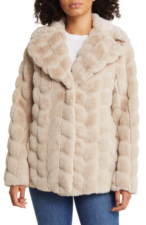 Grooved Herringbone Faux Fur Jacket