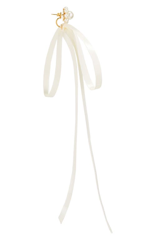 Shop Simone Rocha Imitation Pearl Ribbon Stud Earrings In Pearl/ivory