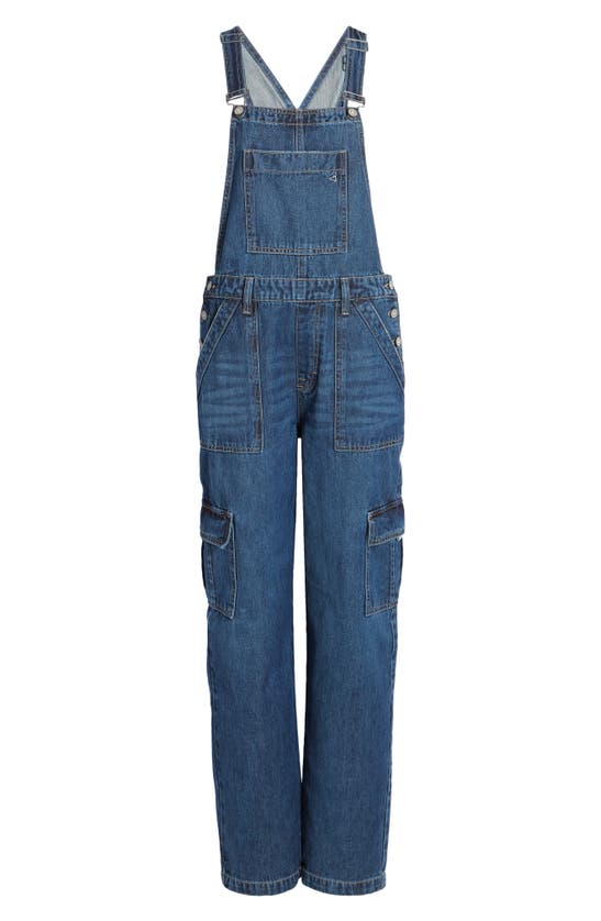 Shop Hidden Jeans Baggy Denim Cargo Overalls In Dark Wash
