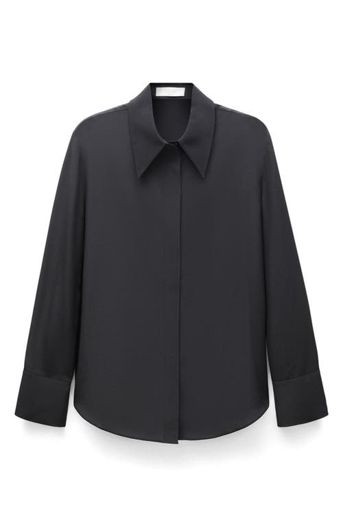 Mango Silk Button-up Shirt In Black