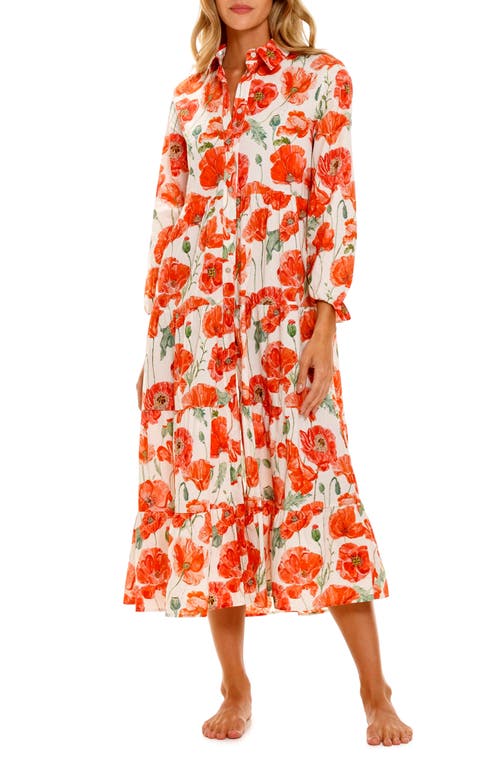 The Lazy Poet Kaia Coquelicot Floral Long Sleeve Nightgown in Red