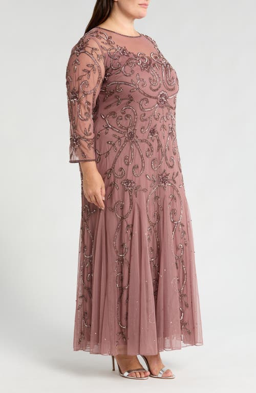 Shop Pisarro Nights Beaded Long Sleeve Gown In Mauve 661