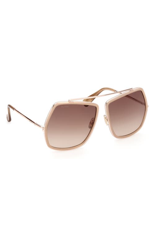 Shop Max Mara 64mm Gradient Oversize Geometric Sunglasses In Beige Horn/gradient Brown