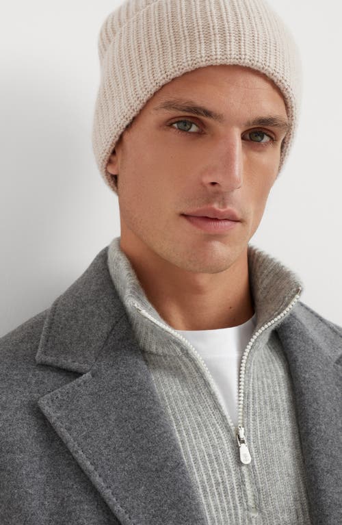 Shop Brunello Cucinelli Cashmere English Rib Beanie In Sand