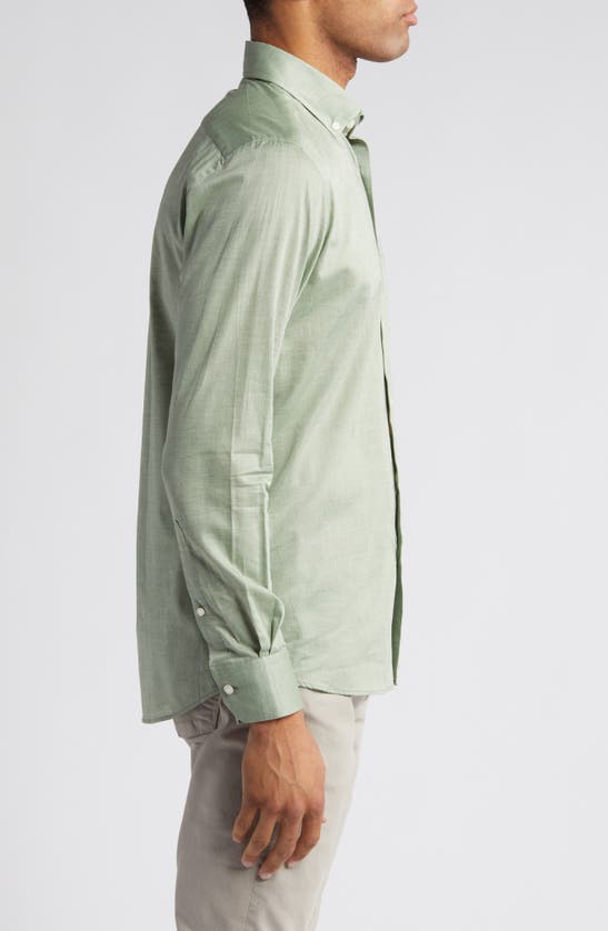 Shop Scott Barber Heathered Chambray Button-down Shirt In Sage