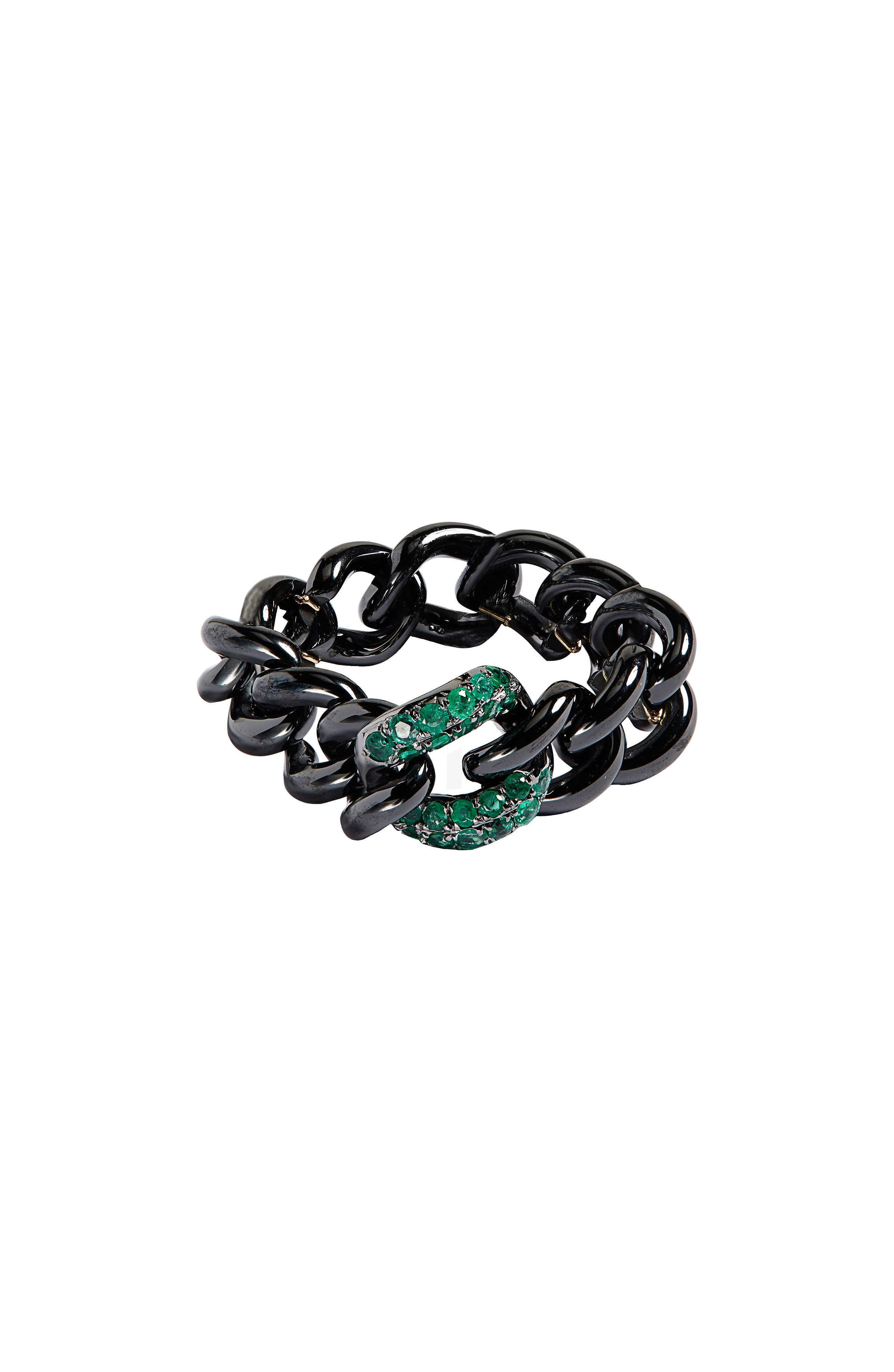 SHAY Semiprecious Stone Pave Link Ring in Green Garnet at Nordstrom, Size 7 Us