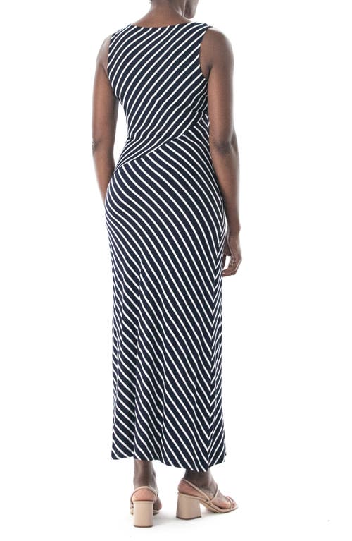 Shop Nina Leonard V-neck Stripe Maxi Dress In Navy/white