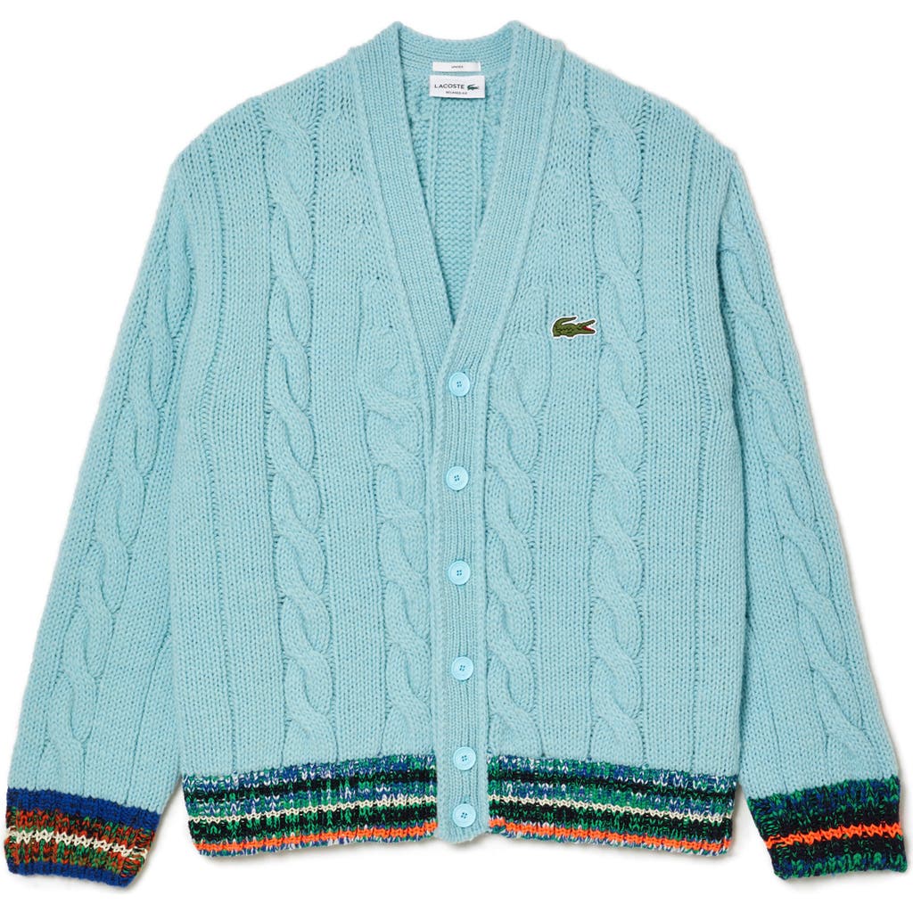 Lacoste Stripe Trim Wool Blend Cardigan In Piw Agrion/multico