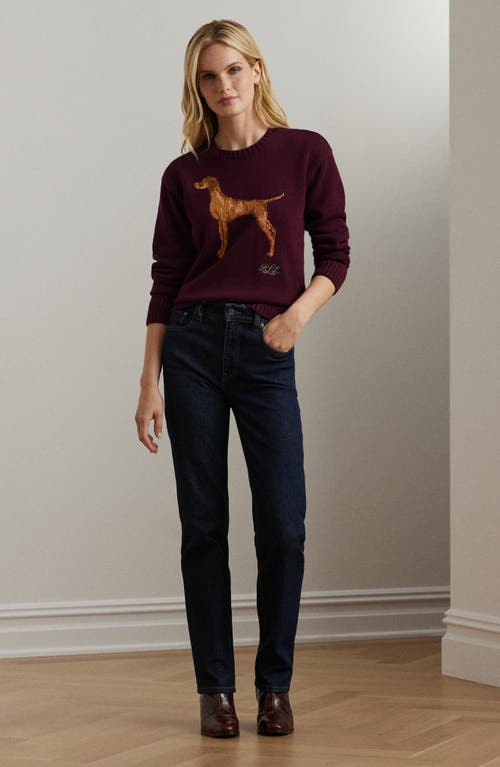 Shop Lauren Ralph Lauren Intarsia Vizsla Cotton Sweater In Pinot Noir