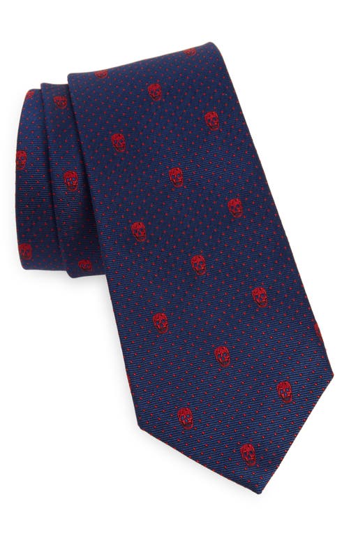 Alexander Mcqueen Skull Silk Tie In Indigo/scarlet