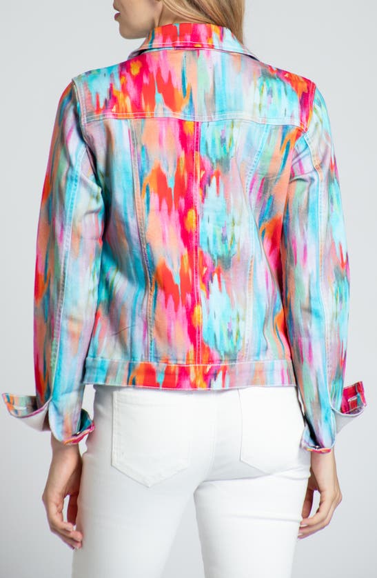 Shop Apny Watercolor Print Denim Jacket In Pink Multi