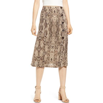 All In Favor Animal Print Button Midi Skirt, Beige