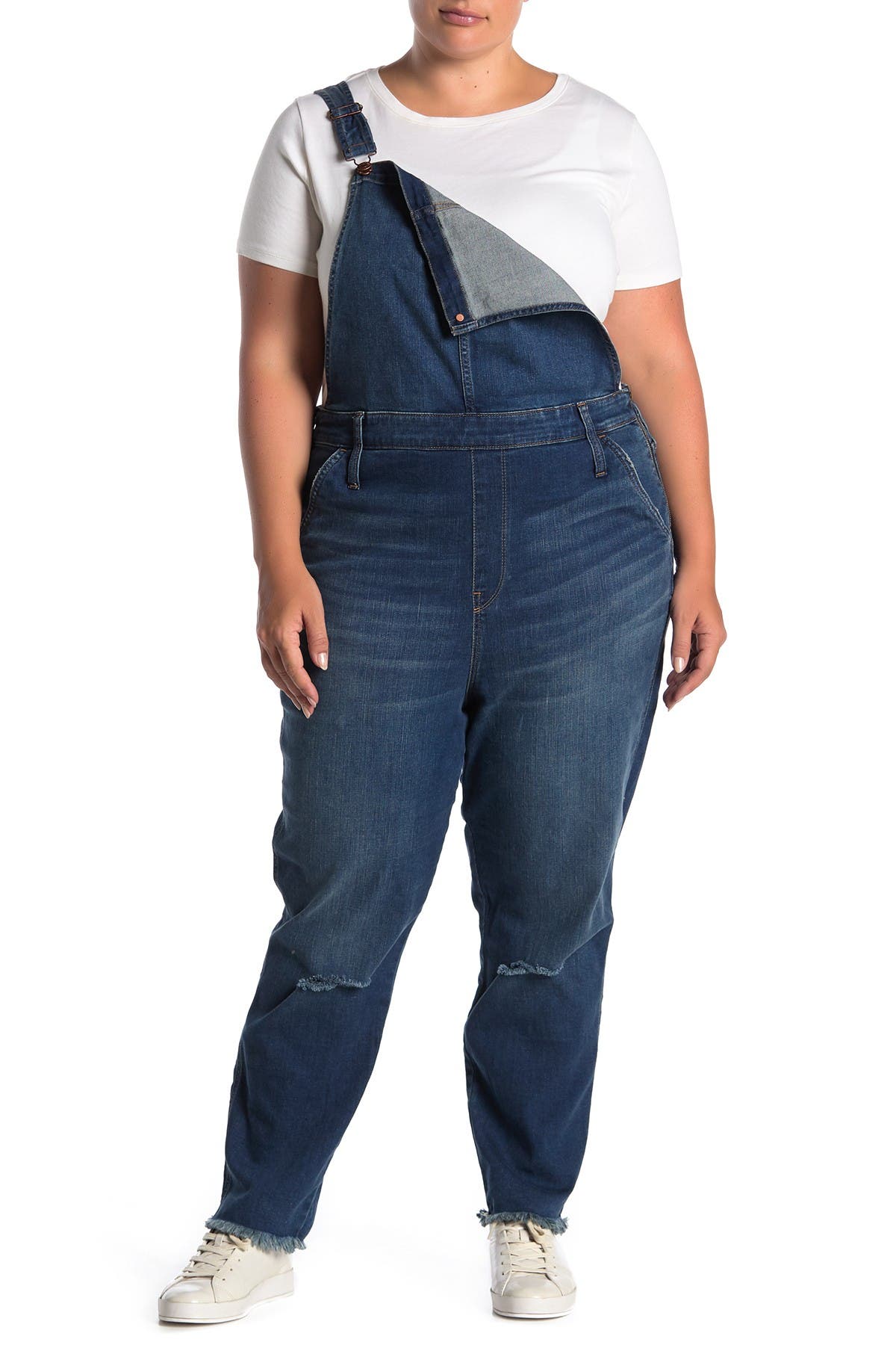 plus size distressed overalls