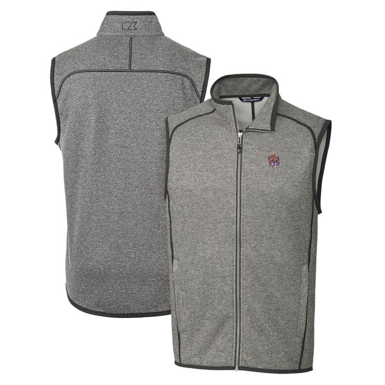 Shop Cutter & Buck Heather Gray Lsu Tigers Mainsail Sweater-knit Full-zip Vest